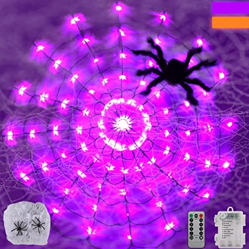 ליל כל הקדושים קישוט עכביש אינטרנט אורות עם טיימר - 96 הוביל שחור עכביש קורי עכביש אורות עם מרחוק-סוללה