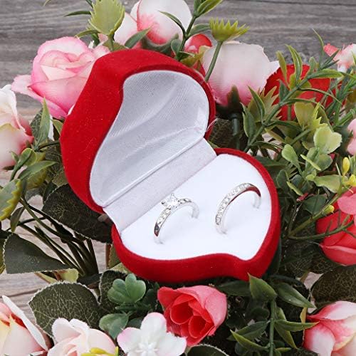 קופסת מתנה של תכשיטי רוז אדום בצורת לב, קופסת טבעות חתונה כפולות לחתונה של יום האהבה