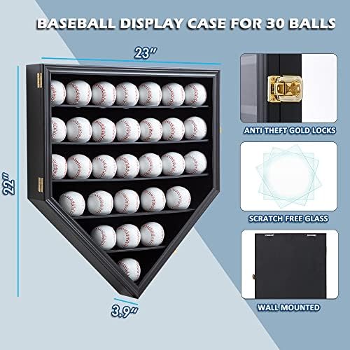 מסגרת תצוגת בייסבול מארז בייסבול קופסת צללים קיר מחזיקי בייסבול ל -30 כדורים תצוגה עם דלת אקרילית