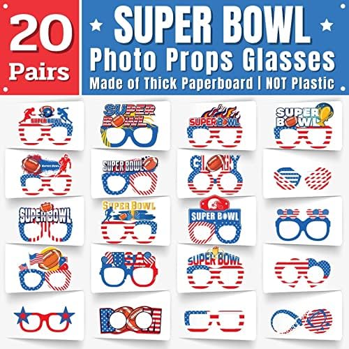 LVIII Super Bowl Opps Ops משקפיים - משקפי מסיבת Superbowl 20 -חבילות לתמונות ועיצוב כדורגל - קישוטים למסיבות