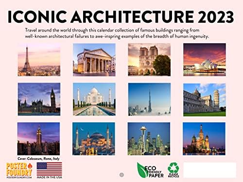 לוח שנה אדריכלות איקוני 2023 יומנים תלויים בקיר חודשי רשימת דלי נסיעות עולמית מפורסמת רשימת מתכנן גדול 24