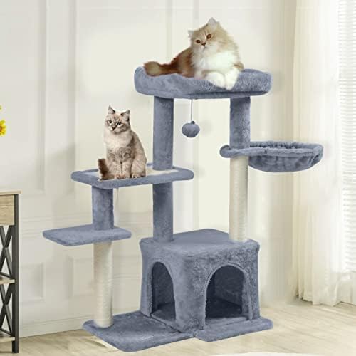 חתול עץ, חתול מגדל עם סיסל גרוד לחתולים מקורה, 35 רב-רמת חתול דירה עם ערסל מוט וחתלתול צעצועים,