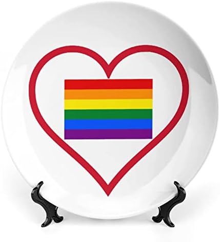 אני אוהב דגל קשת דגל קשת הומוסקסואלי גאווה גאווה צלחות דקורטיביות עם עצמות סין מעמד קישוטים תלויים
