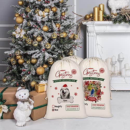 תיק אתה אישית כלב סנטה שקים יפה דני ענק סנטה תיק עבור חג המולד חג המולד מתנה עם שרוך כותנה פשתן 19.5 איקס