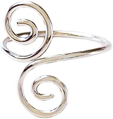 טבעת הבוהן מערבולת כפולה טבעת מתכווננת מכסף סטרלינג 925 לכף רגל, מפרק או מידי-טבעת התאמה קלה