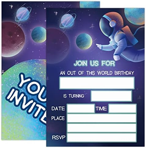 הזמנות ליום הולדת Jjoinus לילד, ילדה, ילד, מסיבת הזמנה למסיבת החלל מזמינה, 20 הזמנות עם מעטפות