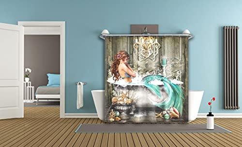ELC מעצבת קבוצת פנטזיה בתולת ים הדפסת מבד פוליאסטר אמבטיה וילון מקלחת, ווים כלולים, עיצוב בית