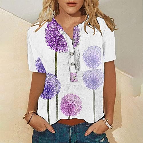 נשים חולצות קיץ טרנדי פרחוני דפוס כפתור למטה חולצות בתוספת גודל עם צווארון קצר שרוול חולצה קומפי