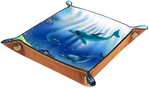 Lyetny העולם התת -ימי של דולפינים וצמחים קופסא אחסון תיבת מיטה שולחן עבודה שולחן עבודה החלפת ארנק מפתח קופסת מטבעות