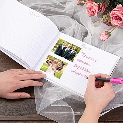 Veny taya ספר אורחים לחתונה אלגנטית עם 3 עטים מתכתיים, ספר אורחים בכריכה קשה קבלת פנים לחתונה, כניסה בספר האורחים