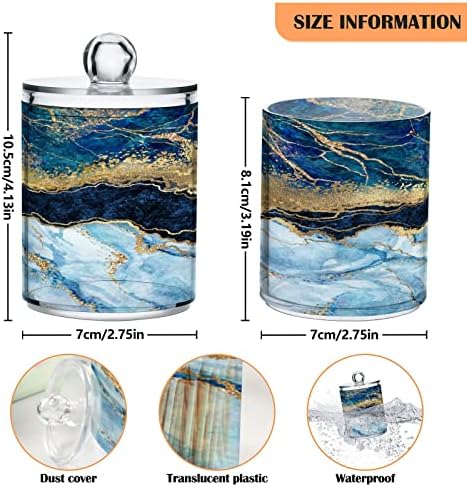 Alaza 2 Pack QTIP Holder Dispenser Blue Abstract Marble Canisters Canisters לכדורי כותנה/ספוגיות/רפידות/חוט