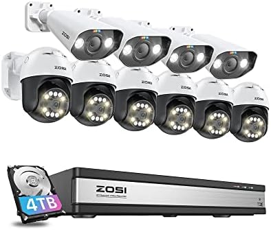 מערכת מצלמות אבטחה של Zosi 4K 16CH POE עם זיהוי רכב AI FACE, מצלמות IP של 4 X 5MP כדורים ומצלמות