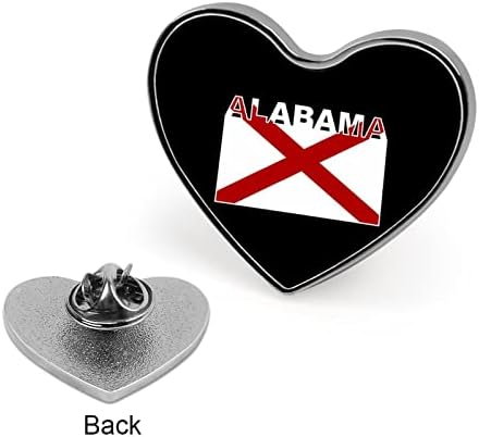 סטייט דגל של אלבמה צורת לב צורת כפתור מתכת תג כפתור דקורטיבי סיכות דש סיכות