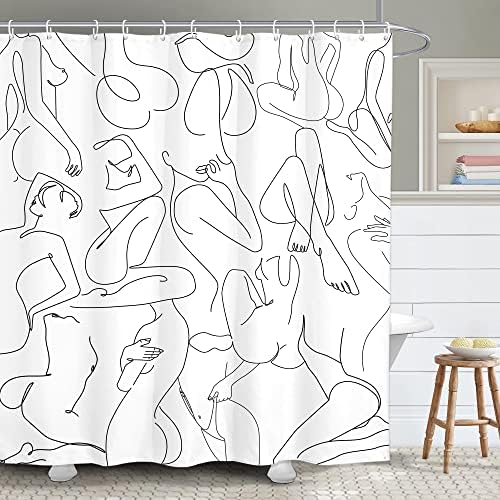 Yookeb מופשט מינימליסטי וילון מקלחת אמבטיה 60 וואט על 71 שעות עירום עירום שחור לבן מודרני מודרני פשוט אמנות