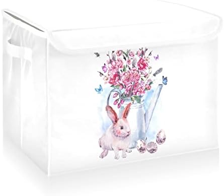 פחי אחסון ארנב קפיץ של קטאקו עם מכסים וידיות, בד קוביית מיכל אחסון גדול סל קוביית מיכל עם קופסאות
