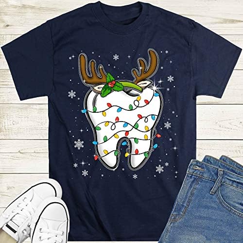 חולצת אורות חג המולד של שן שיניים של Moobla איילים, חולצת שיניים לחג המולד שמח, עוזרת שיניים, שיננית