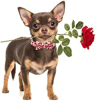 צווארון כלבים של מאקה בייטס ליום האהבה עם עניבת קשת/פרח/פרפר, צווארון מתכוונן לב מתוק לכלב גדול