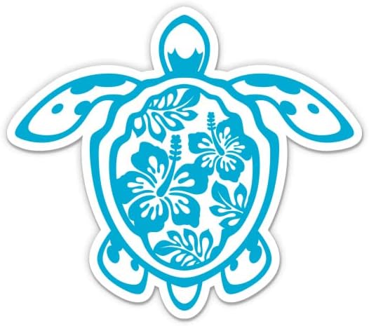 Turtle Hibiscus Maui מדבקה כחולה שחייה - מדבקת מחשב נייד בגודל 5 - ויניל אטום למים לרכב, טלפון,