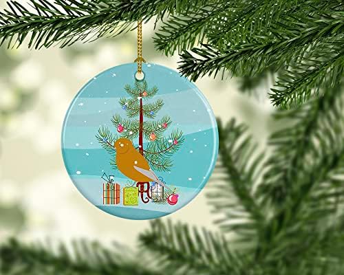 אוצרות קרוליין CK4483CO1 נוריץ 'קנרית קישוט קרמיקה לחג המולד שמח, קישוטים לעץ חג המולד, קישוט תלוי לחג המולד,