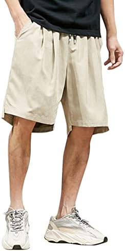 פשתן רחבים של Ubst גברים 3/4 מכנסיים מכנסיים קצרים ספורט רץ אימונים קיץ עם כיסים מכנסיים מותניים אלסטיים