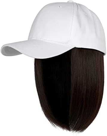 כובע בייסבול עם תוספות שיער ישר תסרוקת בוב קצרה כובע פאה נשלף לאישה ילדה אפר אפר בלונדינית תערובת בלונדינית