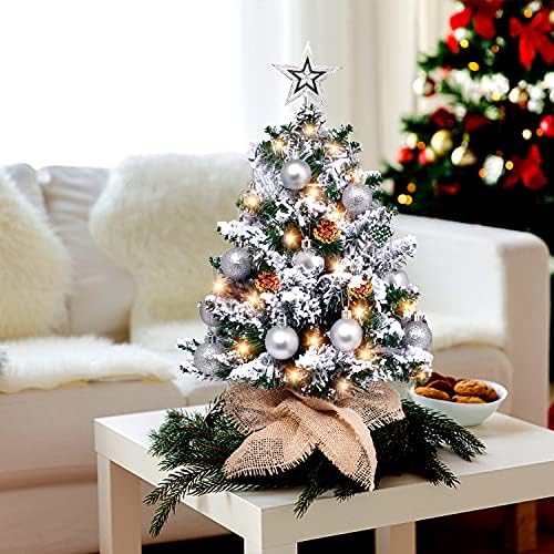 עץ חג המולד של שולחן השולחן 20 אינץ 'שלג מלאכותי עץ חג המולד מיני עץ חג המולד עם 8 אורות מצב לקישוטים