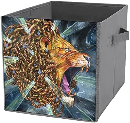 האריה אמנות מתקפל אחסון פחי מתקפל קופסות בד קוביית פשוט ארגונית עם ידיות לבית שינה בגדי צעצועי ספרים 10 איקס