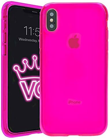 קוויאר Velvet תואם ל- iPhone X Case/iPhone XS מקרה ניאון ורוד - כיסוי טלפון מגן ברור חמוד לנשים, בנות