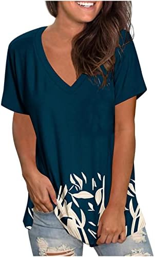 חולצת טשטוס פרחונית לבושה נשים צמרות קיץ מרקם רופף מזדמן טוניקה מודפסת טי טרנדי שרוול קצר V חולצות