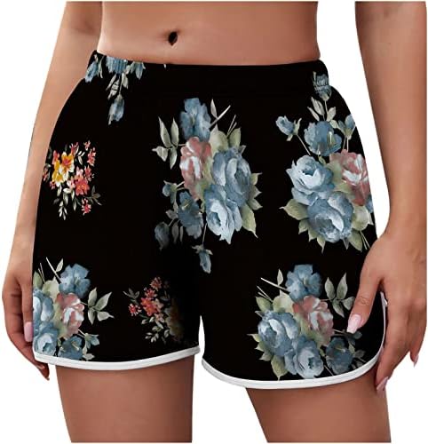 RBCULF מכנסי חוף לנשים 2023 אופנה קיץ מודפסת מכנסיים קצרים מותניים אלסטיים קלים משקל קלים גזעים גזעים