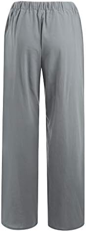 קנגמה נשים קיץ כותנה פשתן מכנסי מכנסיים מותניים אלסטיים מוצקים מכנסי רגל רחבים עובדים מכנסי גולף מרגיעים
