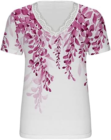 תחרה קיץ לנשים סרוגה V-צווארון צווארון 2023 חולצת טרה שרוול קצר פרחוני מודפסים חמודים חמודים רופפים מתאימים