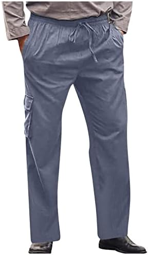 מכנסי פשתן מטען מזדמנים מכנסיים נינוחים בכושר ספורט אלסטי מותניים רץ ג'וג'ר מכנסי טרנינג שרוך מכנסיים חיצוניים