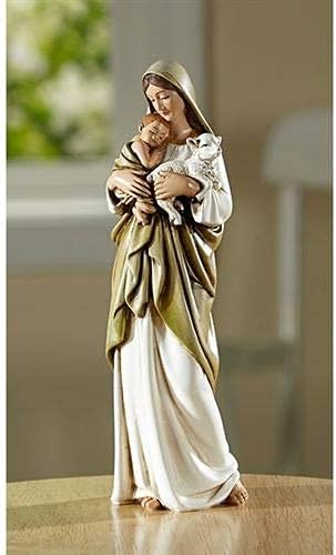 האם המבורכת הבתולה מרי 7 פסל עומד שרף. תואם מחדש את ציור התמימות של ציור פסלון של מרי הבתולה המחזיק בתינוק ישוע