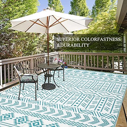 שטיח חיצוני חיצוני 4'X6 'שטיחי קש פלסטיק חיצוניים שטיח פטיו אטום למים שטיח חיצוני שטיחים הפיכים שטיחי קמפינג קמפינג