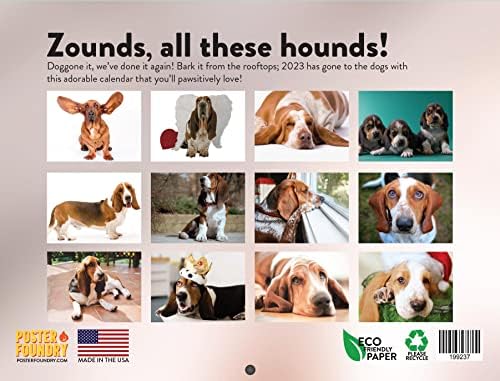 לוח השנה של Basset Hound 2023 יומנים תלויים בקיר חודשי כלב חמוד גזע גז