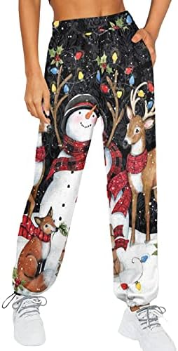 מכנסי טרנינג לחג המולד מכנסי טרנינג נוחים מותניים אלסטיים מושכים מכנסי טרנינג איש שלג איש חדר כושר נוח