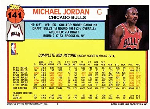 1992-93 Topps 141 כרטיס כדורסל מייקל ג'ורדן - כרטיס טופפס ראשון