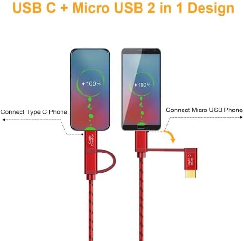 CableCuriation Micro USB & סוג C ל- USB 2.0 כבל מתאם נקבה, כבל OTG קצר 0.6ft תואם לפיקסל 3XL