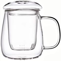 כוס תה זכוכית פרימיום עם מכסה ומכסה - ספל בורוסיליקט 13.5oz/400 מל לעלים רופפים, תה פורח ושקיות