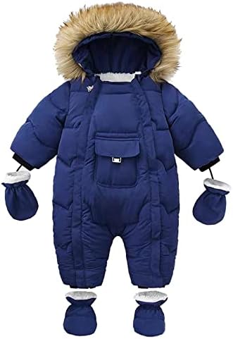 תינוקות בני בנות חורף לעבות מעיל ברדס כיס מעיל חליפת שלג עם כפפות פעוט עמיד לרוח סרבל להאריך ימים יותר