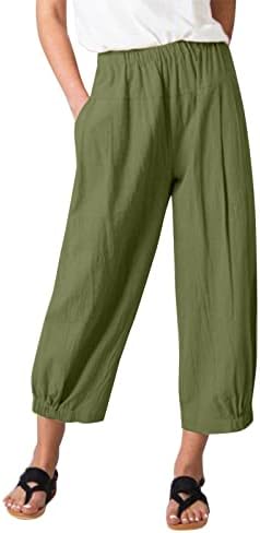 מכנסי Beuu Capri לנשים Palazzo כותנה מוצקה מזדמנת מכנסי טרנינג מותניים גבוהים מכנסיים מוצקים מכנסיים