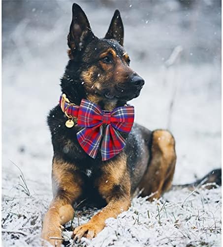 צווארון כלבי כותנה לחג המולד של Xiulaiq עם צווארון גור אדום וכחול משובץ בצווארון משובץ לכחול לכלב בינוני