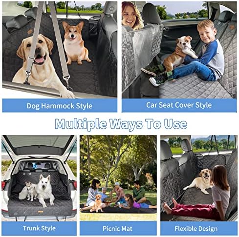 אלנסינג 4 ב-1 כיסוי מושב לרכב לכלבים למושב אחורי, ערסל לכלבים עמיד למים לרכב, מגן מושב לרכב ללא החלקה,