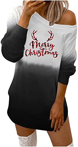 נשים סוודר שמלות אופנה חג המולד מודפס ארוך שרוול קר כתף עגול-צוואר טוניקת חולצות מיני חולצות שמלה