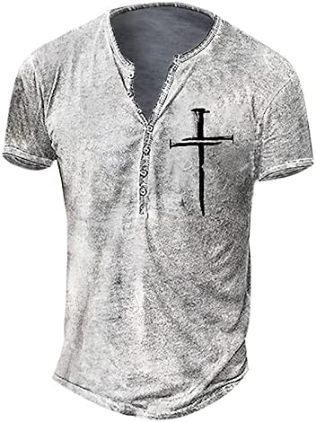חולצות Zefotim Henley לגברים כפתור שרוול קצר/ארוך למטה V צוואר וינטג 'רזה מתאים לחולצות
