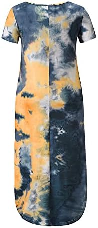 נשים ארוך טוניקת שמלת עניבה לצבוע הדפסה קצר שרוול פיצול מכפלת קיץ מזדמן חולצה שמלות מעוקל קפטן שמלה