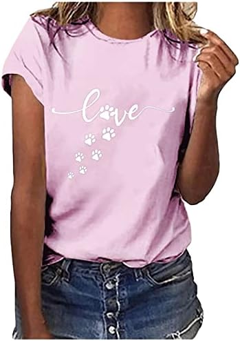 נשים כלב חולצת כפה כלב אמא צמרות חובב כלבים חמוד טי גרפי גרפי צווארון קז'ן חולצות שרוול קצר מתנות ליום האהבה