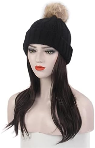 אופנה ליידי שיער כובע אחד שחור סרוג כובע פאה ארוך ישר שחור פאה כובע אחד אופנתי אישיות