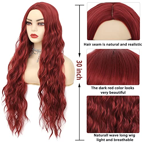 אמננל כהה אדום פאה עבור נשים ארוך גלי בורגונדי פאות סינטטי שיער החלפת אדום מתולתל פאה לקוספליי לשימוש